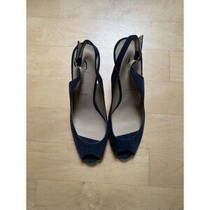 Ron White "Brooks" peep toe slingback heel Brand NEW suede navy blue Italy